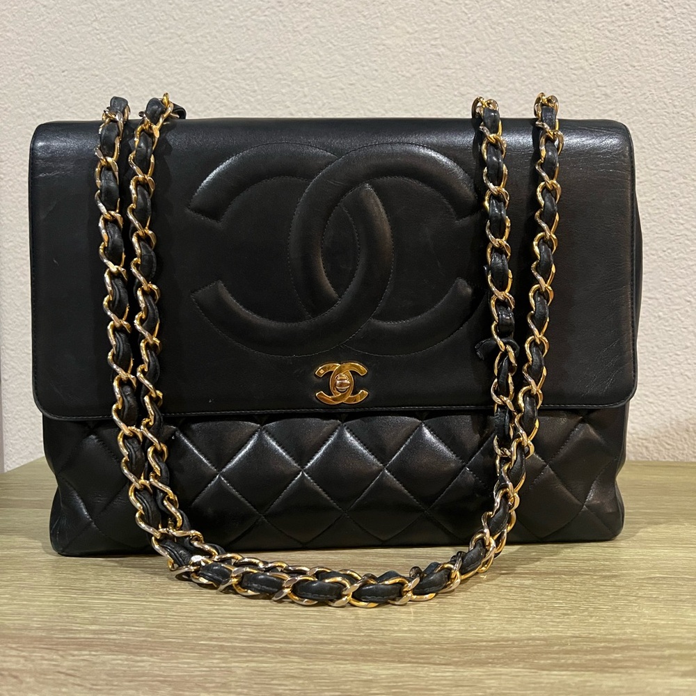 Chanel Vintage Lambskin Black Large Tote